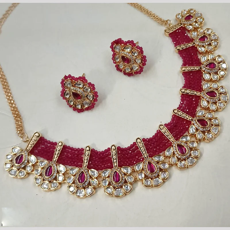 women’s fashion chain necklaces-Padmawati Bangles Gold Plated Polki Kundan Stone And Pearls Choker Necklace Set