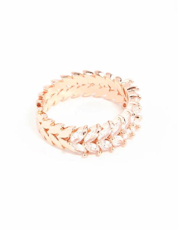 women’s birthstone rings for her-Rose Gold Plated Cubic Zirconia Navette Ring