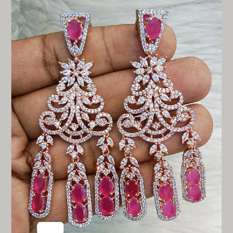 women’s pearl drop earrings-Jain Jewellers Rose Gold Plated AD Dangler Earrings