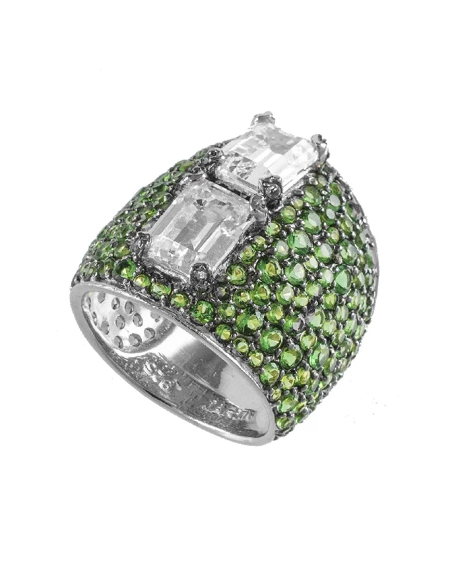 women’s square diamond rings-Emerald CZ Pave Cigar Band