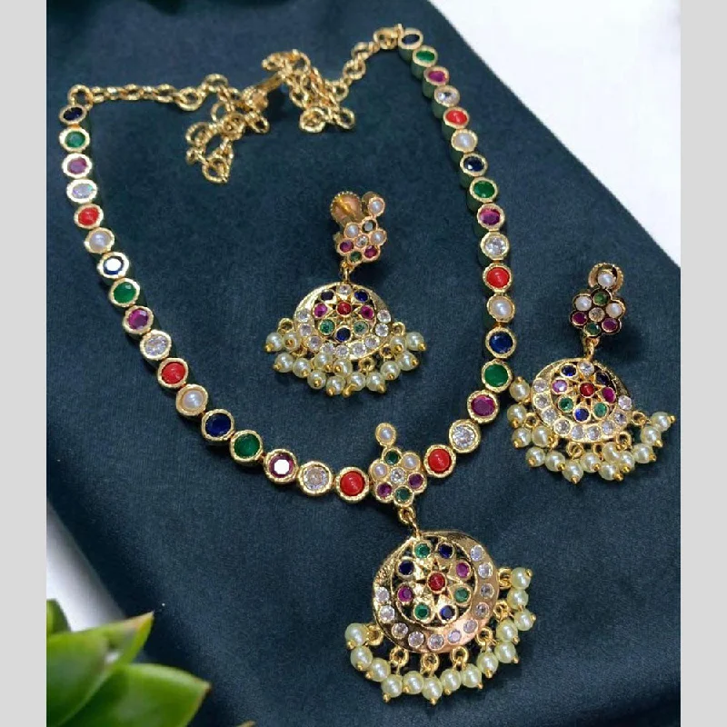 women’s fine jewelry necklaces-Sona Creation  Gold Plated Crystal Stone And Pearls Necklace Set