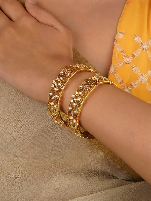 women’s boho bracelets-Gold Plated Jadau Kundan Bangles - MB199