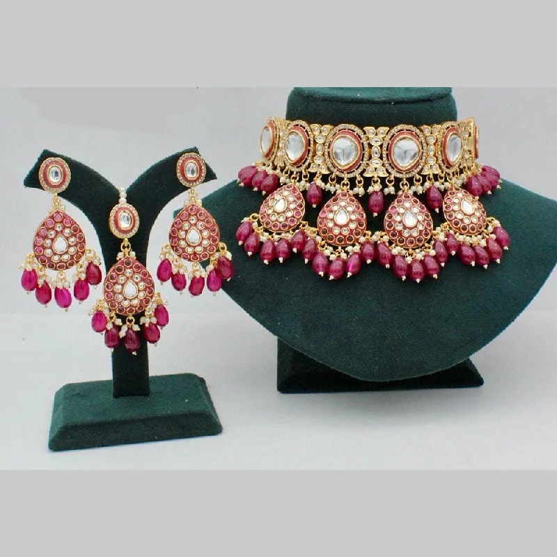 women’s rose gold necklaces-Kavita Art Gold Plated Kundan Stone And Meenakari Necklace Set