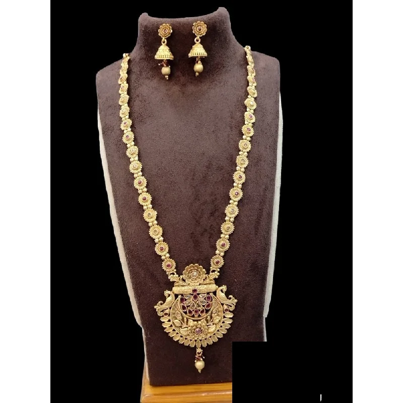 women’s gold-plated necklaces-Akruti Collection Gold Plated Pota Stone  Long  Necklace Set