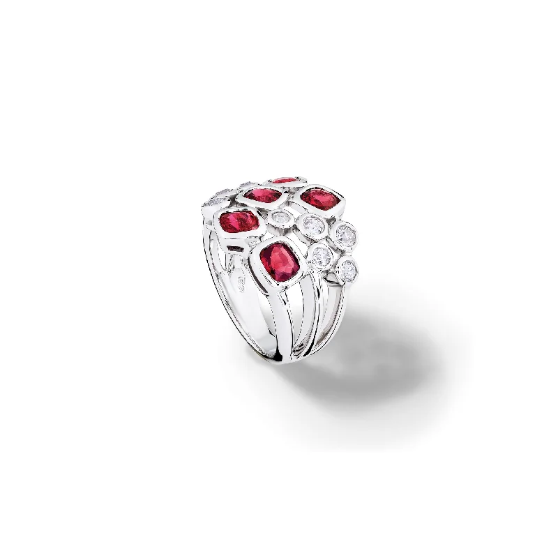 women’s large statement rings-Cirkel Ring 18ct White Gold - Red Spinel & Diamond