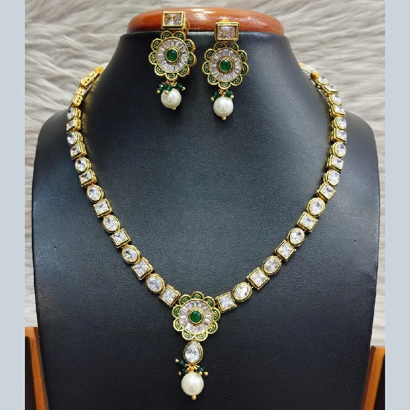 women’s delicate necklaces-Jain Jewellers Gold Plated Polki Kundan Necklace Set