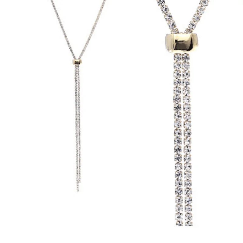 women’s fine jewelry necklaces-Rhinestone Slide Necklace In Gold