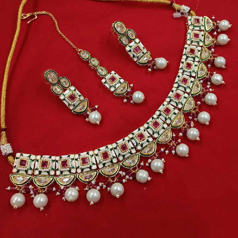 women’s matching necklace sets-Padmawati Bangles Gold Plated Polki Kundan Stone And Pearls Meenakari Necklace Set