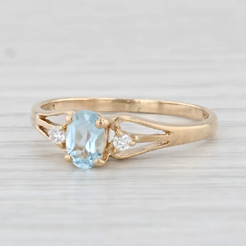 women’s luxury engagement rings-0.46ctw Oval Aquamarine Diamond Ring 14k Yellow Gold Size 7.75