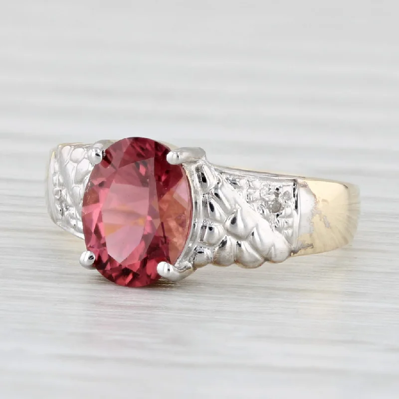 women’s engagement rings with side stones-1.38ct Oval Pink Tourmaline Diamond Ring 10k Yellow Gold Size 4.75