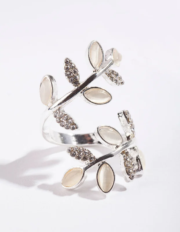 women’s large statement rings-Silver Leaf Wrapped Ring