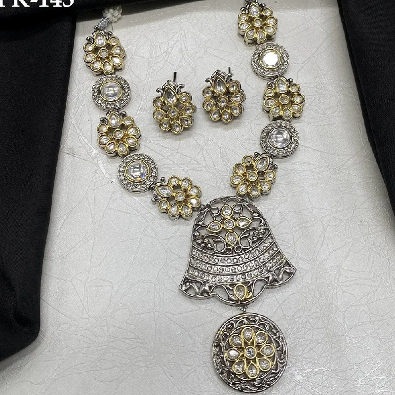 women’s luxury gold necklaces-Royal Kundan Jewellery 2 Tone Plated Polki Kundan Necklace Set