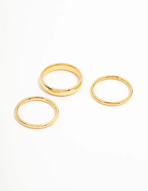 women’s antique rings-Waterproof Gold Plated Stainless Steel Fanned Stacking Rings 3-Pack