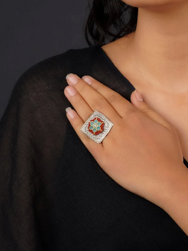 women’s personalized rings with name-Firoza Color Tribal Ring - EK-SFRNG142F