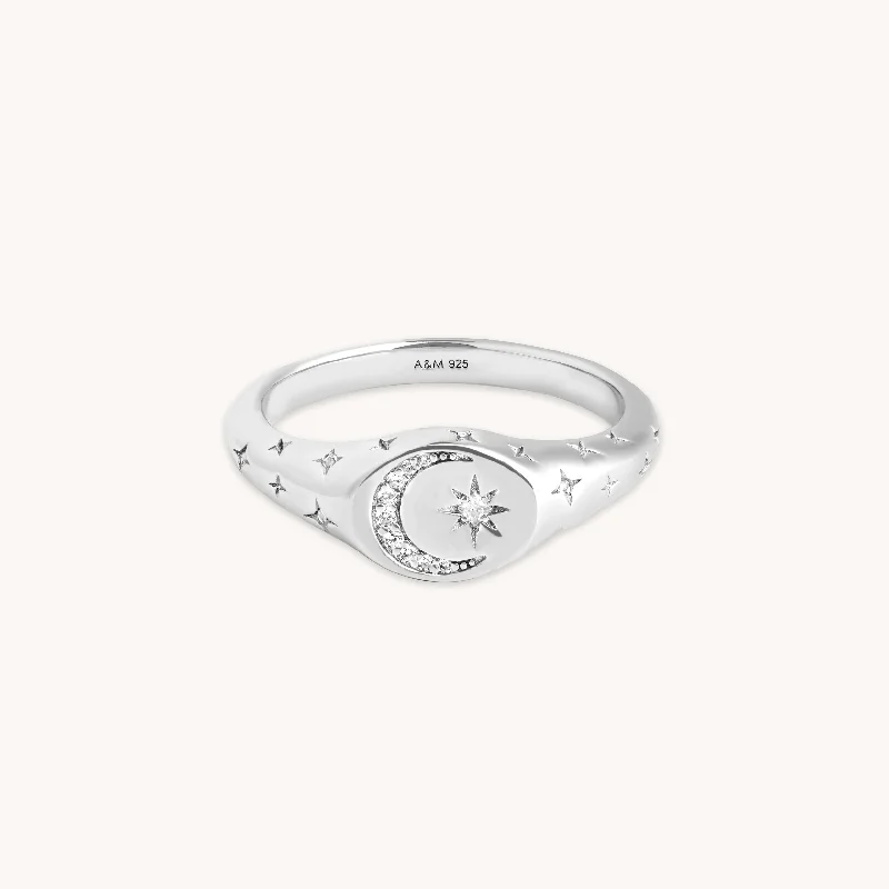 women’s platinum rings-Cosmic Signet Ring in Silver