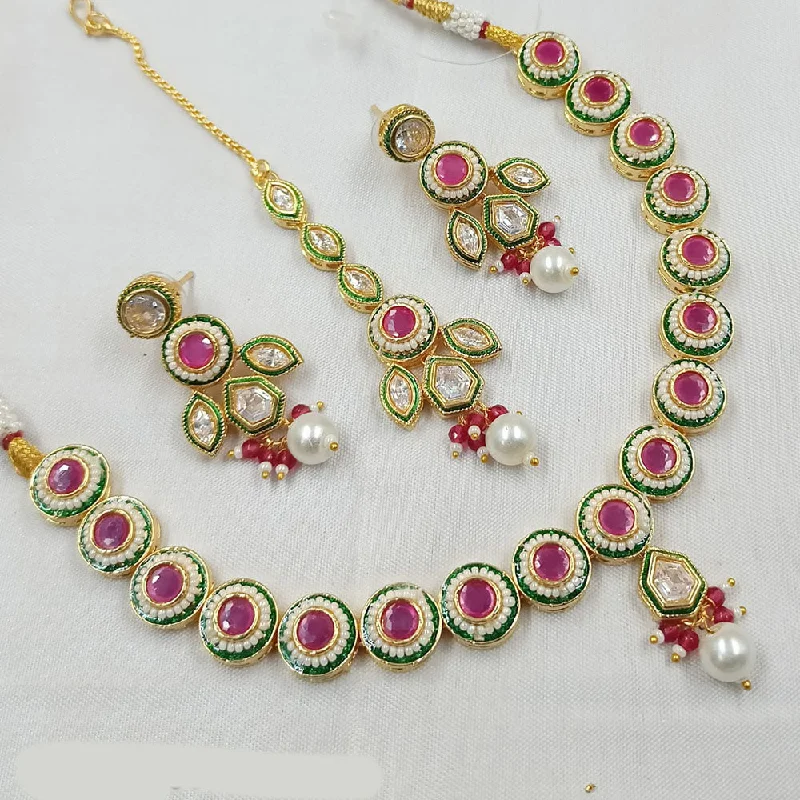 women’s geometric necklaces-Padmawati Bangles Gold Plated Polki Kundan Stone And Pearls Necklace Set