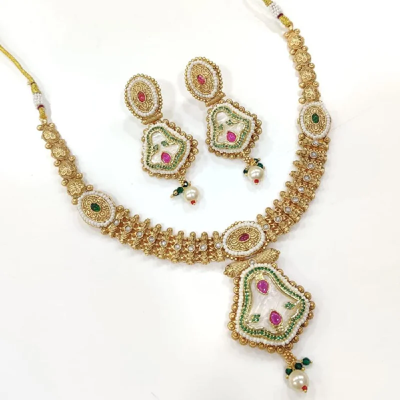 women’s birthstone necklaces-Kavita Art Gold Plated Kundan Choker Necklace Set