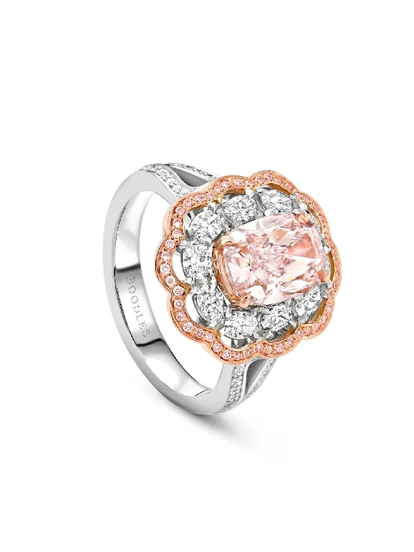 women’s bespoke engagement rings-Vintage Cushion Pink Diamond Ring