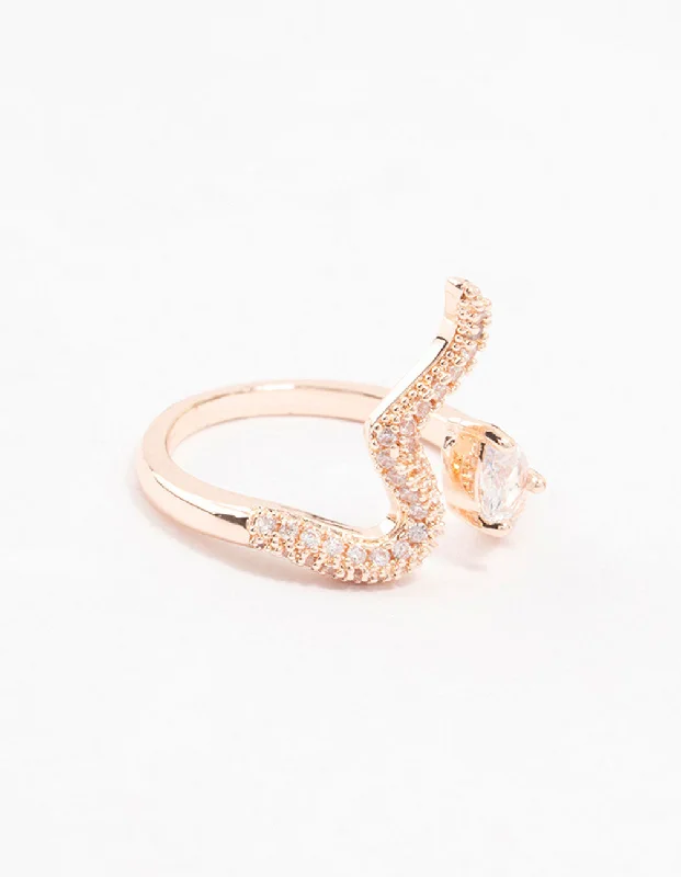 women’s personalized rings-Rose Gold Pave Crystal Snake Ring