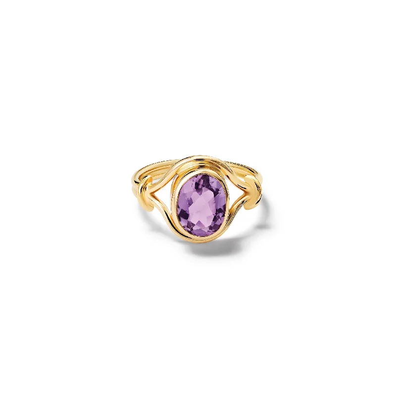 women’s emerald-cut rings-Agricola Signet Ring Yellow Gold - Amethyst