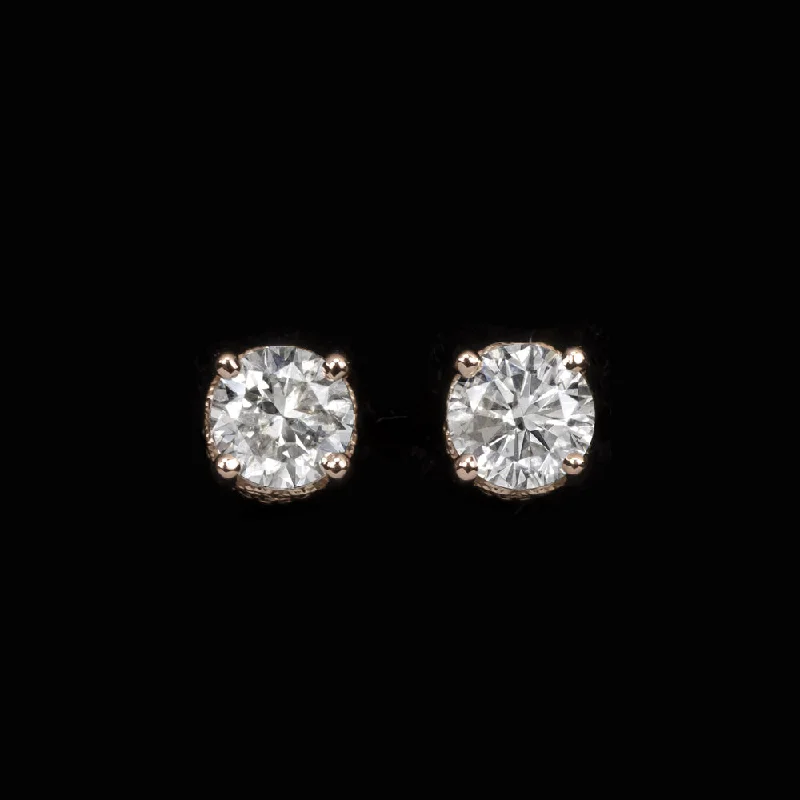 women’s drop earrings-0.73ct VERY GOOD ROUND CUT DIAMOND STUD EARRINGS VINTAGE STYLE ROSE GOLD 3/4ct