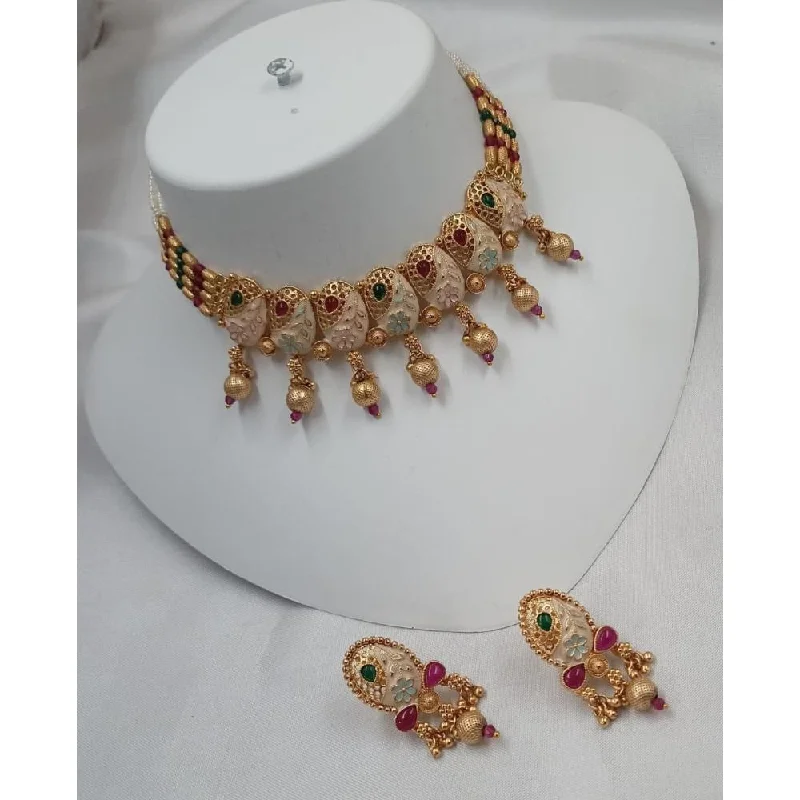 women’s emerald necklaces-Akruti Collection Gold Plated Kundan Stone And Meenakari Choker Necklace Set