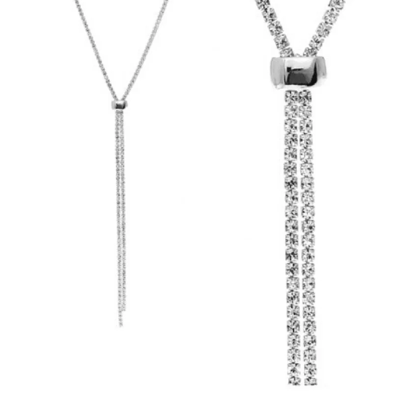 women’s classic chain necklaces-Rhinestone Slide Necklace In Silver