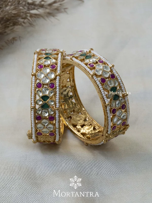 women’s silver charm bracelets-Multicolor Gold Plated Jadau Kundan Bangles - MB152M