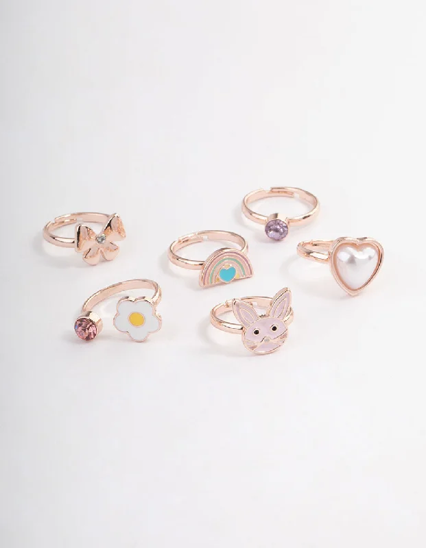 women’s oval gemstone rings-Kids Bunny Bow Ring 6-Pack