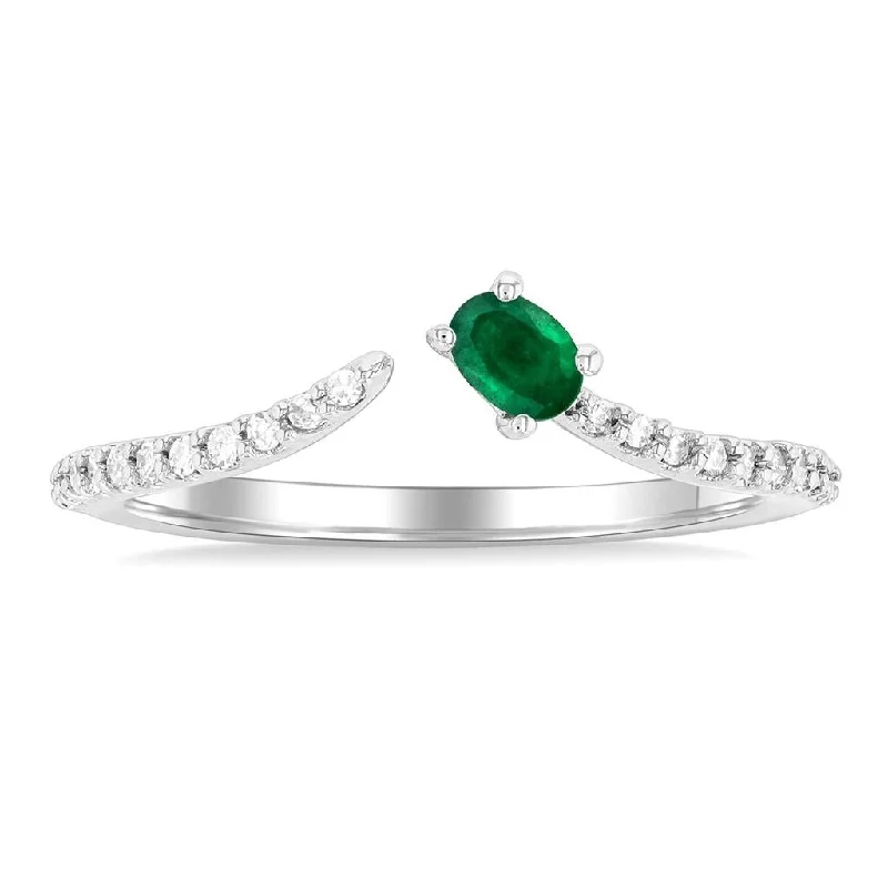 women’s luxurious engagement rings-10K Yellow Gold Open Chevron Emerald And Diamond Ring