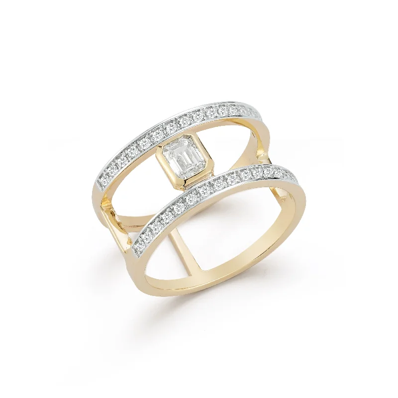 women’s nature inspired engagement rings-14kt La Barre Double Bar Emerald Cut Diamond Ring