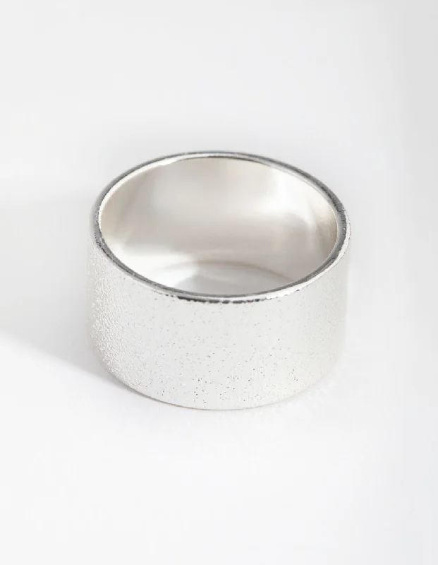 women’s bridal rings-Silver Textured Wide Band Ring