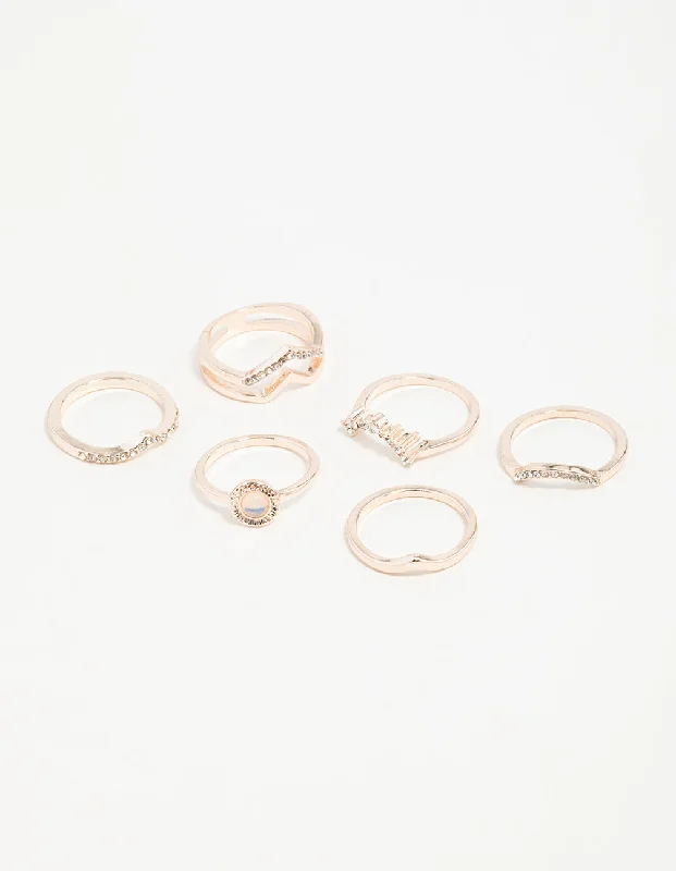 women’s vintage rings-Rose Gold Multi Shape Diamante Ring Pack