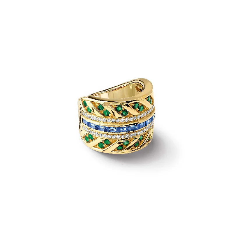 women’s boho rings-Palazzasso Ring 18ct Yellow Gold - Sapphire, Emerald & Diamond