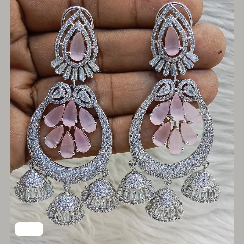 women’s bridal earrings-Jain Jewellers Silver Plated AD Dangler Earrings