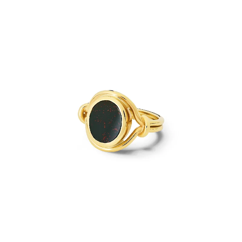 women’s cocktail rings-Agricola Signet Ring Yellow Gold - Bloodstone