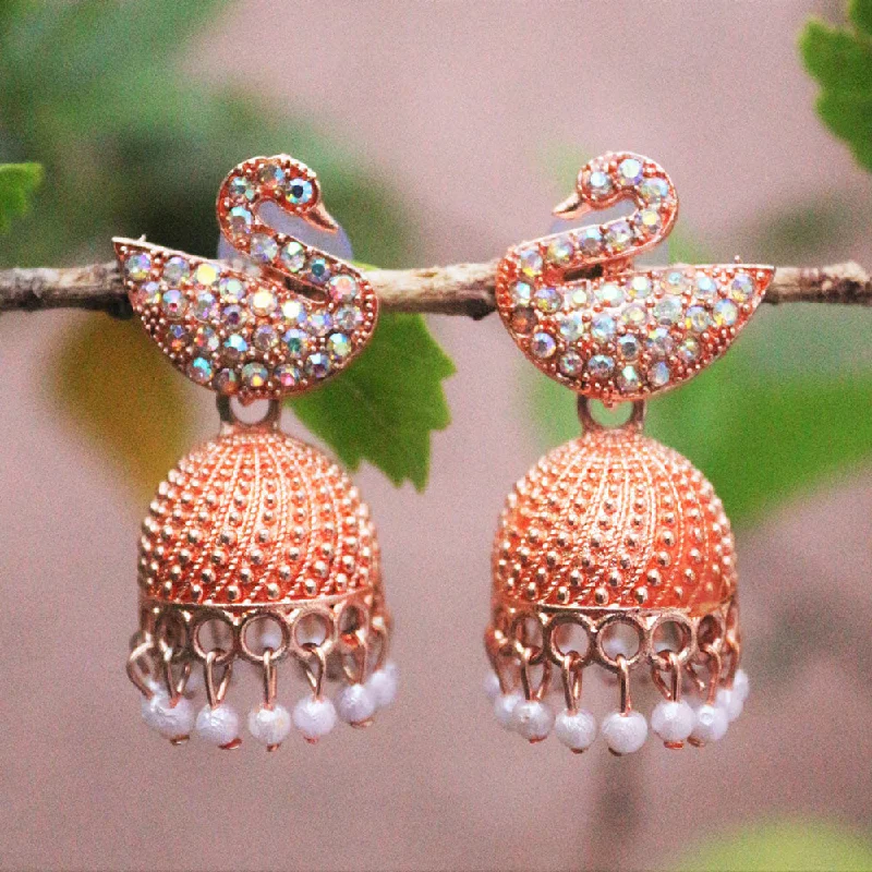 women’s dangle earrings-H K Fashion Rose Gold Plated Austrian Stone And Pearls Jhumki Earrings