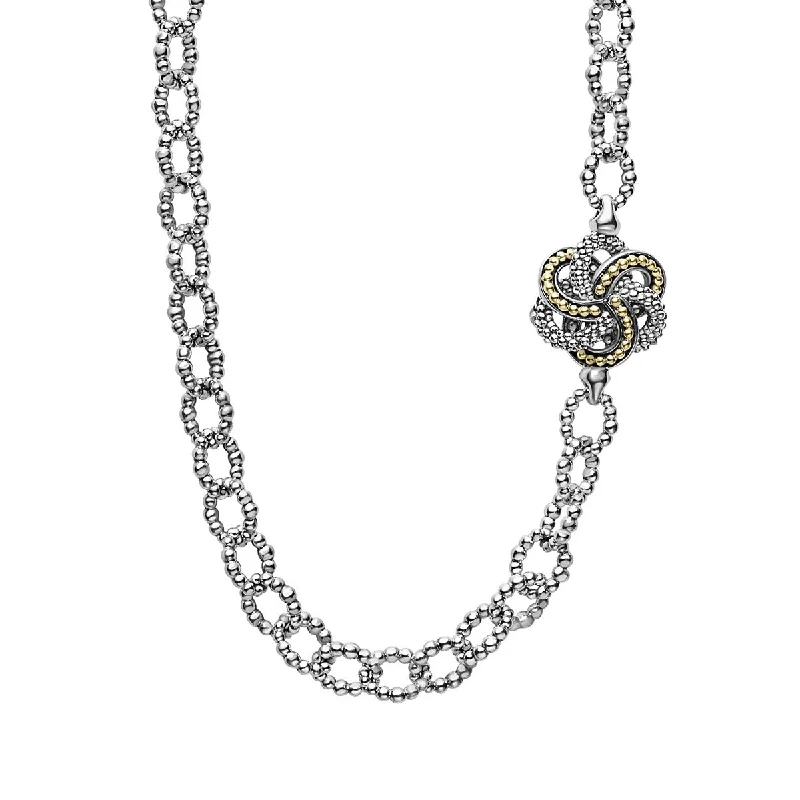 women’s heart-shaped necklaces-Four Station Two Tone Love Knot Necklace