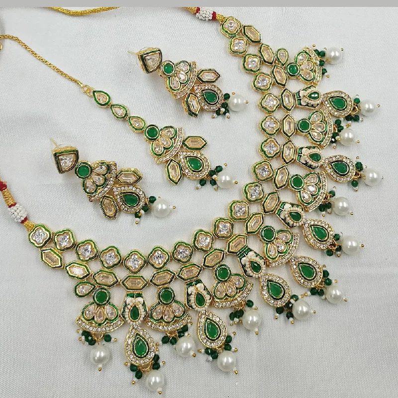 women’s delicate necklaces-Padmawati Bangles Gold Plated Polki Kundan Stone And Pearls Necklace Set