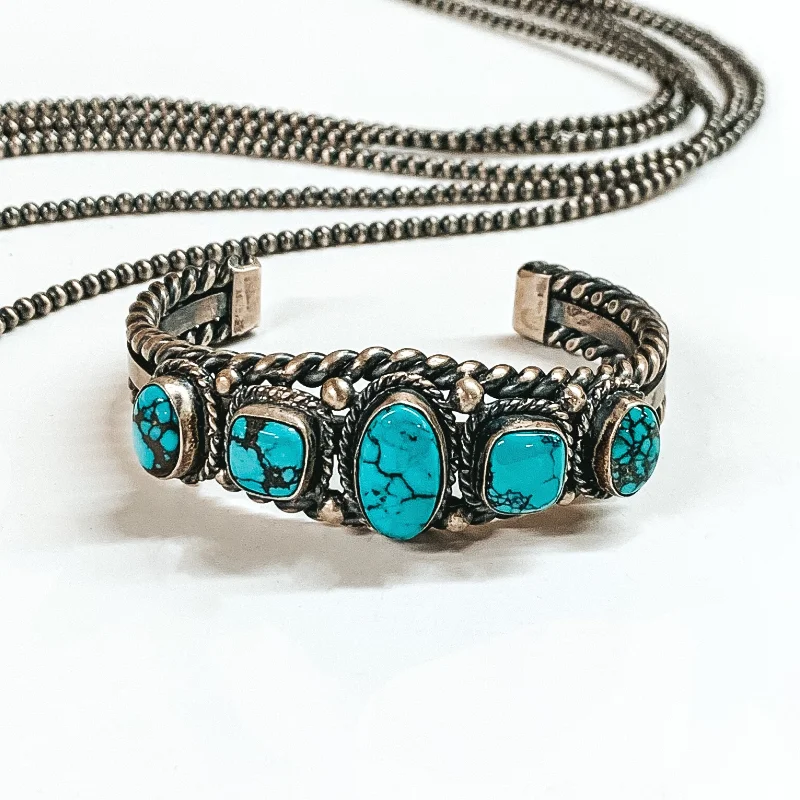 women’s friendship bracelets-Tom Shirley | Navajo Handmade Sterling Silver Cuff with Five Turquoise Stones