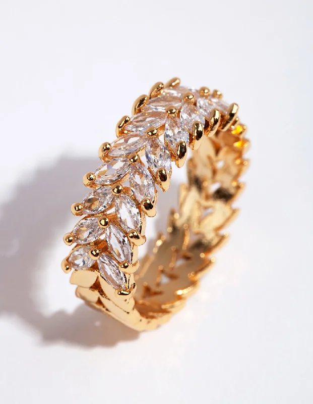 women’s oval-cut diamond rings-Gold Plated Navette Cubic Zirconia Layered Ring