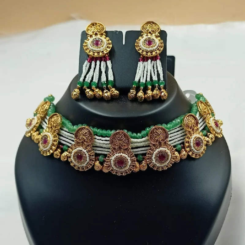 women’s statement necklaces-Padmawati Bangles Gold Plated Pota Stone Choker Necklace Set