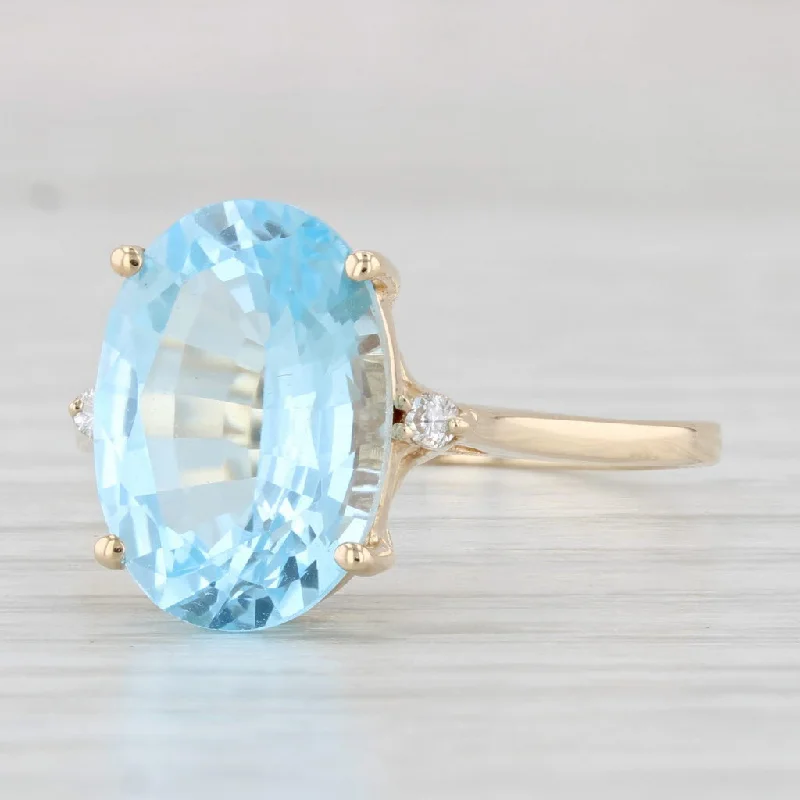 women’s floral engagement rings-7.04ctw Oval Blue Topaz Diamond Ring 14k Yellow Gold Size 11.25