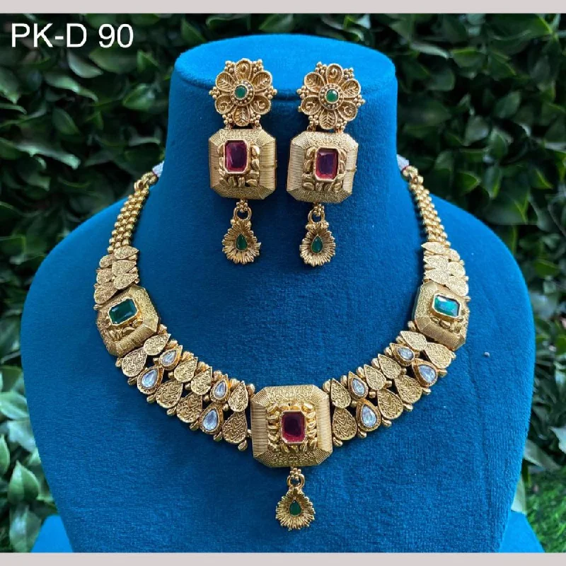 women’s tennis chain necklaces-Amoliya Jewels Gold Plated Pota Stone Meenakari Necklace Set