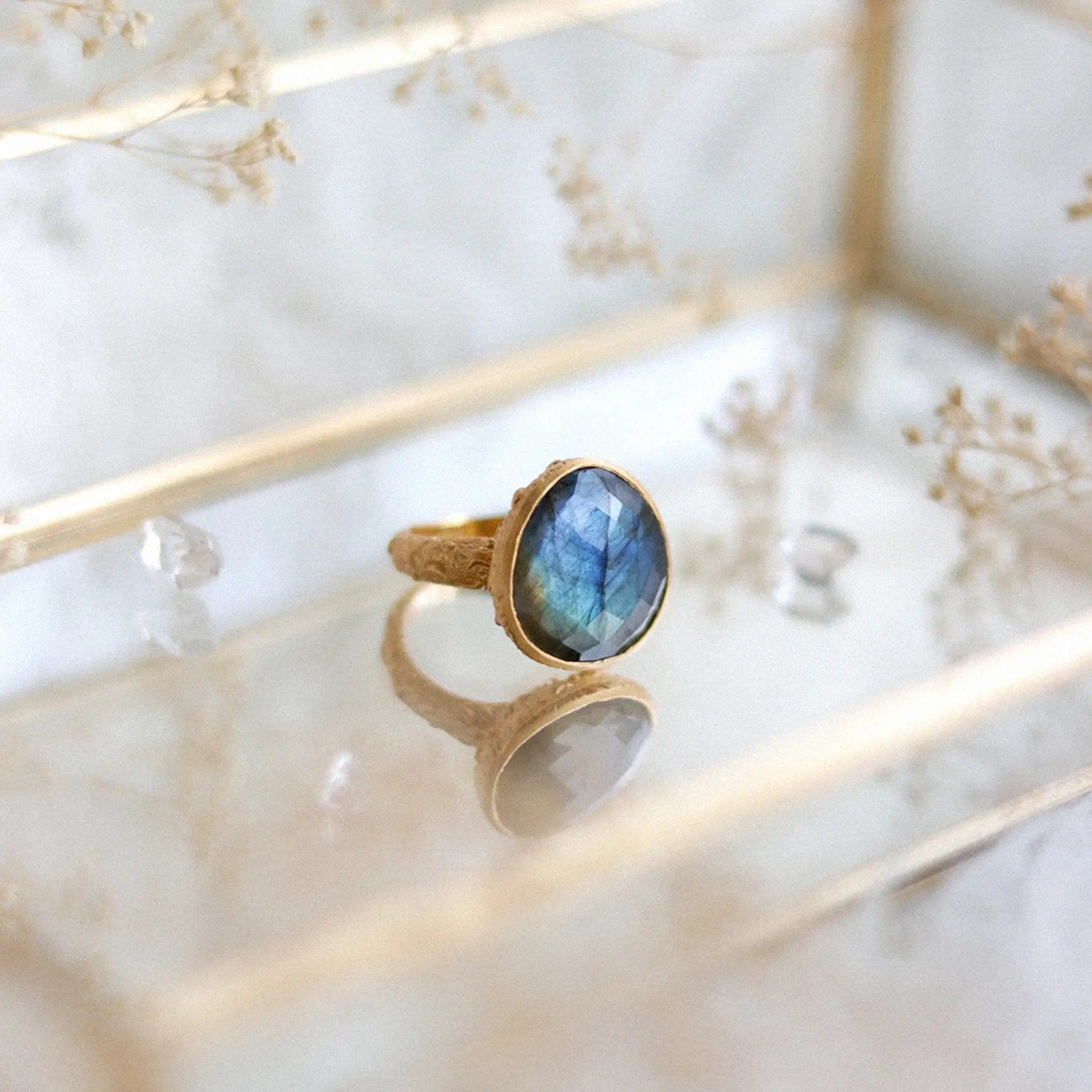 women’s sapphire rings-From Darkness to Light Ring • Labradorite