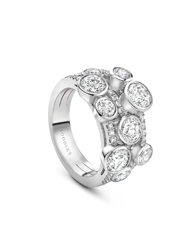 women’s diamond cluster engagement rings-Waterfall Medium Three Row Platinum Diamond Ring