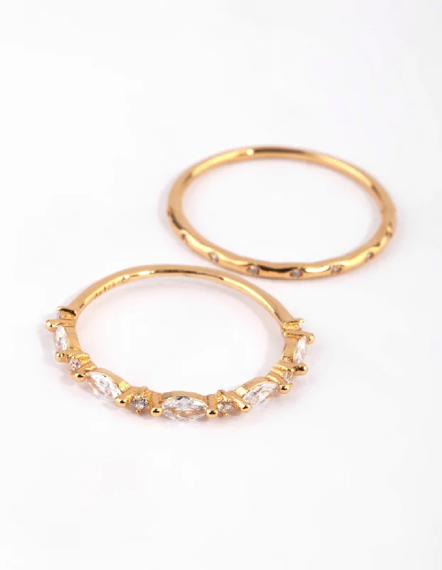 women’s two-tone rings-Gold Plated Sterling Silver Marquise Ring Set