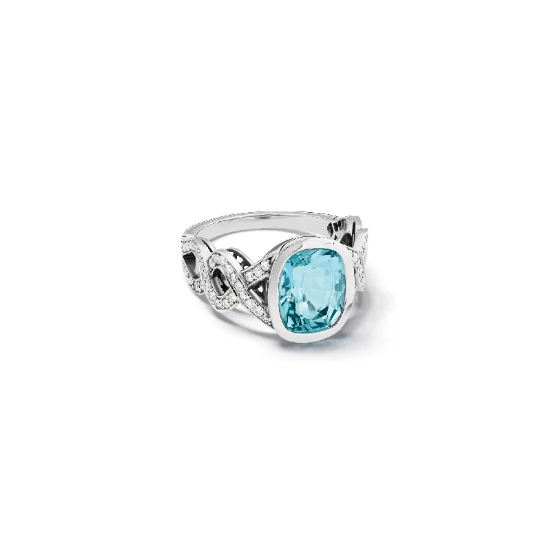 women’s silver stackable rings-Serpentine Ring 18ct White Gold - Green Blue Aquamarine & Diamond