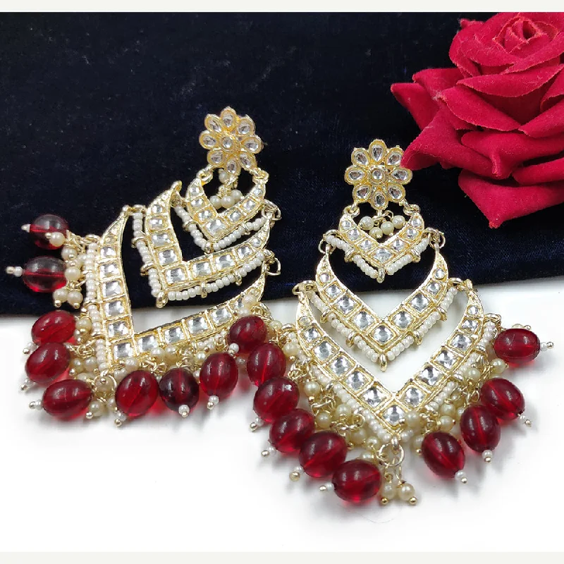 women’s crystal drop earrings-Gehana Mahal Gold Plated Kundan And Beads Dangler Earrings