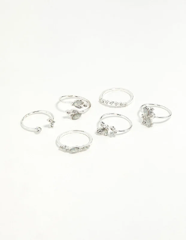 women’s silver engagement rings-Silver Gem Diamante Ring Pack